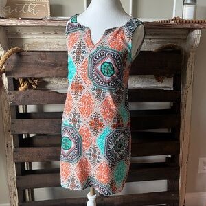ANNA GRACE Sleeveless Dress in Turquoise/Orange SMALL